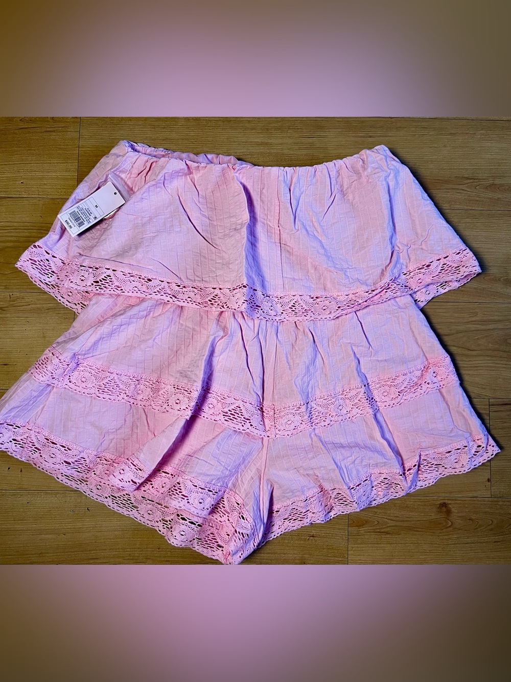 NWT Wild Fable M Pink Off Shoulder Lace Trim Romper Convertible Straps
